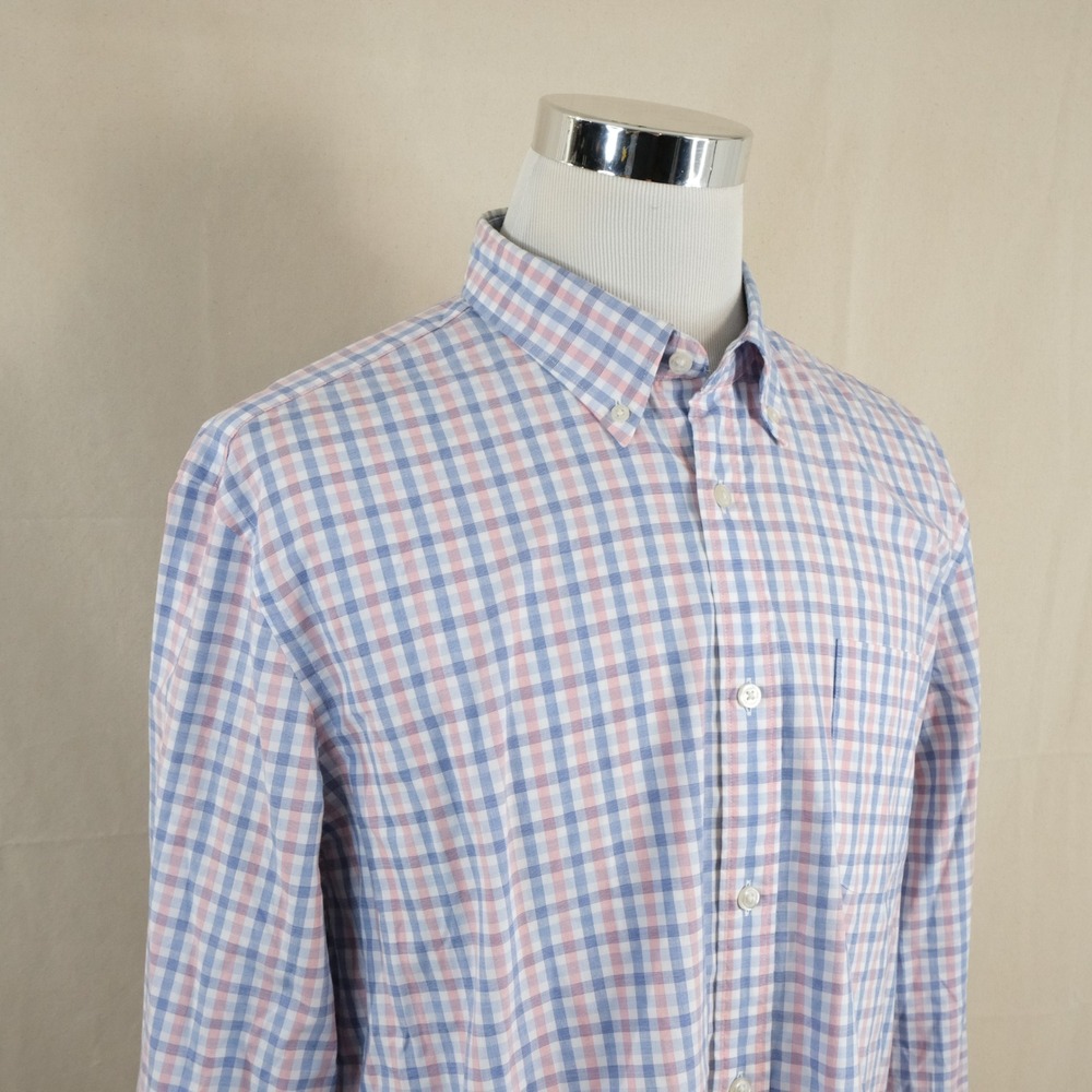 Charles Tyrwhitt XL Slim Fit Button Down Shirt Blue Pink Gingham Cotton Mens